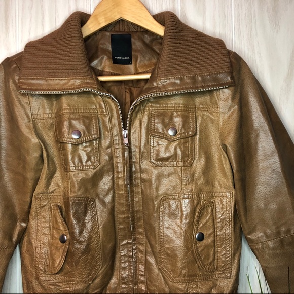 Vero Moda Kassy Short Leather Jacket Size M - Picture 2 of 8